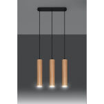 LAMPA  WISZĄCA LINO 3  DREWNIANE TUBY NA CZARNEJ  PODŁUŻNEJ PODSUFITCE PROSTA ELEGANCKA SL.0638 SOLLUX - 2