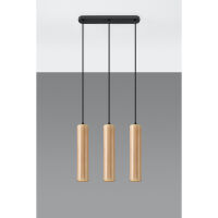 LAMPA  WISZĄCA LINO 3  DREWNIANE TUBY NA CZARNEJ  PODŁUŻNEJ PODSUFITCE PROSTA ELEGANCKA SL.0638 SOLLUX