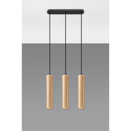 LAMPA  WISZĄCA LINO 3  DREWNIANE TUBY NA CZARNEJ  PODŁUŻNEJ PODSUFITCE PROSTA ELEGANCKA SL.0638 SOLLUX