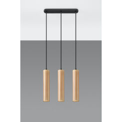 LAMPA  WISZĄCA LINO 3  DREWNIANE TUBY NA CZARNEJ  PODŁUŻNEJ PODSUFITCE PROSTA ELEGANCKA SL.0638 SOLLUX