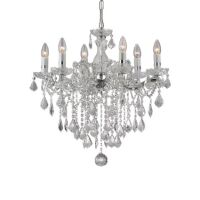 Lampa wisząca Florian SP6 CROMO Ideal Lux  035628 metalowa oprawa w kolorze chromu podstawki z przezroczystego szkła ozdobiony jest zawieszkami z kryształków