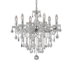 Lampa wisząca Florian SP6 CROMO Ideal Lux  035628 metalowa oprawa w kolorze chromu podstawki z przezroczystego szkła ozdobiony jest zawieszkami z kryształków