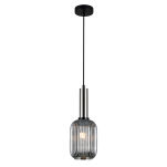 Lampa wisząca ANTIOLA PND-5588-1M-SC+SG Italux karbowany klosz z dymionego szkła   WYKOŃCZENIE- NIKIEL SATYNOWY ŚREDNICA 15 CM E27 - 2