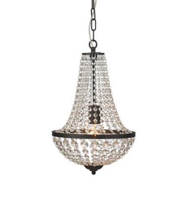 Lampa wisząca GRÄNSÖ granso Wisząca 1L Czarny/MC 107026  Markslojd Styl pałacowy glamour przezroczyste kryształki metalowe elementy w kolorze czarnym  źródło światła E27 30 cm szerokości