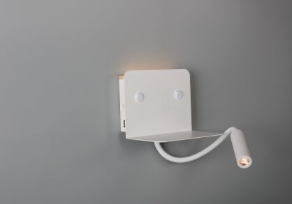 Lampka ścienna VERA AZ4417 USB 3000K biała do czytania, wąska tuba umieszczona na ruchomej "gęsiej szyjce"
