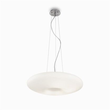 Lampa wisząca Glory SP3 D50 Ideal Lux  019734  Klosz wykonany jest z białego trawionego kwasem ręcznie dmuchanego szkła oprawa w kolorze niklu