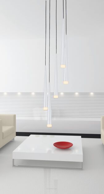 Lampa wisząca Stylo 5 White AZzardo  AZ0208 biała klosze w kształcie stożków na końcach szklane