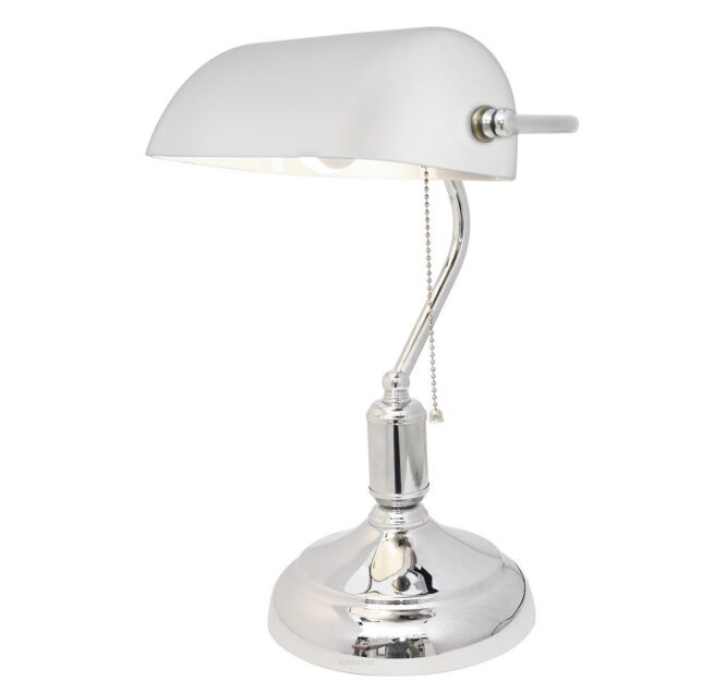 Lampa stołowa BANKER LDT 305 (WT+CHR) Lumina Deco bankierska biała
