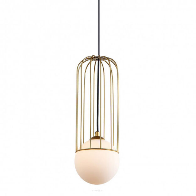 Lampa wisząca Simon MDM-3938/1 GD Italux Złoty druciak szklana kula 