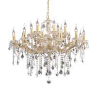 Lampa wisząca Florian SP18 ORO Ideal Lux  075181 metalowa oprawa w kolorze złotym podstawki z przezroczystego szkła ozdobiony jest zawieszkami z kryształków