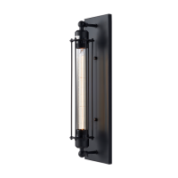 Kinkiet York - W01307BK w stylu loftowym, vintage metalowe elementy w kolorze czarnego matu wygląda jakby była zamknięta w metalowej klatce dekoracyjna żarówka w komplecie