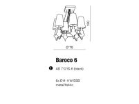 LAMPA WISZĄCA BAROCO 6 BLACK AZzardo AZ1379 styl barokowy z tkaniny i metalu - 3