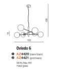 Lampa wisząca OVIEDO 6 AZ4421 Azzardo metal szkło nowoczesna czarno-złota - 6