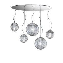 Lampa wisząca Mapa Max SP5 Ideal Lux  091112 Klosze w kształcie kul wykonane są z przezroczystego szkła z dekoracją z aluminiowych drucików w środku