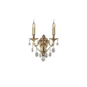 Kinkiet Gioconda AP2 ORO Ideal Lux  060491  z odlewu metalu w kolorze złotym ozdobę stanowią wisiorki z kryształków pałacowy styl