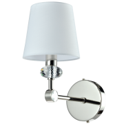 KINKIET DOHA  GUSTOWNA LAMPA W KOLORZE CHROMU Z KRYSZTAŁOWYMI ZDOBIENIAMI I BIAŁYM KLOSZEM Z TKANINY  COSMO LIGHT W01292WH NI