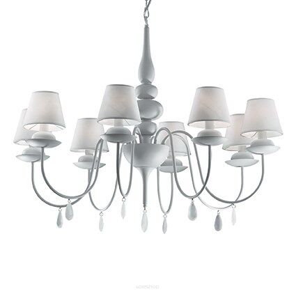 Lampa wisząca Blanche SP8 Ideal Lux  035574  Metalowa rama wykończona satynowym czarnym lakierem abażury białe