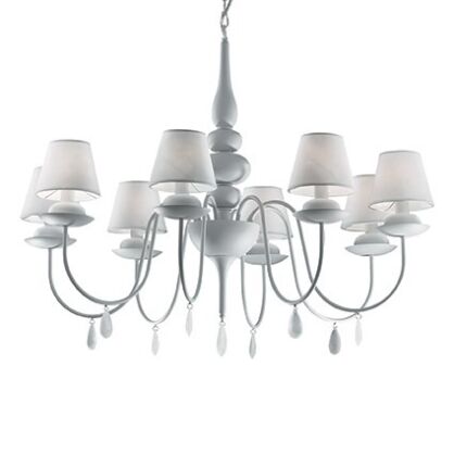 Lampa wisząca Blanche SP8 Ideal Lux  035574  Metalowa rama wykończona satynowym czarnym lakierem abażury białe