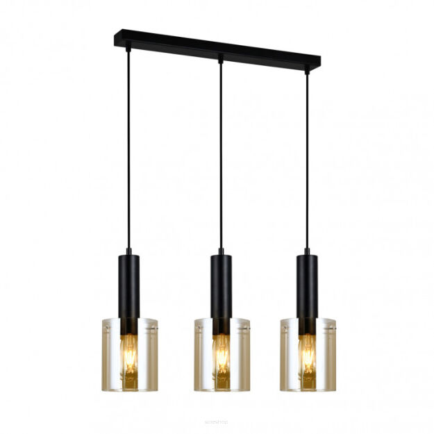 Lampa wisząca SARDO PND-5581-3-BK+AMB Italux Czarna podłużna podsufitka Bursztynowe klosze w kształcie tub długość 61 cm 