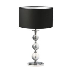 Lampa stołowa Rea RLT93163-1B Zuma Line czarny okrągły abażur podstawa chromowana kryształowe kule