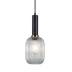 Lampa wisząca ANTIOLA PND-5588-1M-BK+CL Italux  SZKLANY TRANSPARENTNY KLOSZ O ŚREDNICY 15 CM CZARNE WYKOŃCZENIE LAMPY