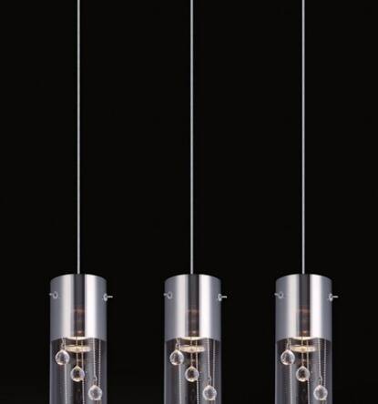 Lampa wisząca Cordell MDM1835-3 Italux nowoczesna lampa wykończenie w kolorze chromu klosze w kształcie tub ze szkła transparentnego  wewnatrz zwisające kryształki w kształcie kul na listwie