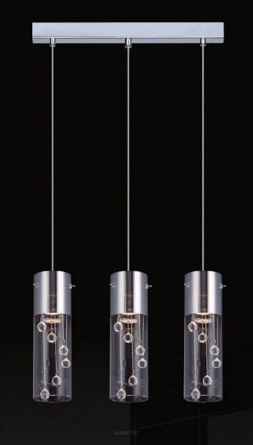 Lampa wisząca Cordell MDM1835-3 Italux nowoczesna lampa wykończenie w kolorze chromu klosze w kształcie tub ze szkła transparentnego  wewnatrz zwisające kryształki w kształcie kul na listwie