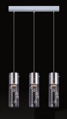 Lampa wisząca Cordell MDM1835-3 Italux nowoczesna lampa wykończenie w kolorze chromu klosze w kształcie tub ze szkła transparentnego  wewnatrz zwisające kryształki w kształcie kul na listwie