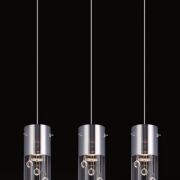 Lampa wisząca Cordell MDM1835-3 Italux nowoczesna lampa wykończenie w kolorze chromu klosze w kształcie tub ze szkła transparentnego  wewnatrz zwisające kryształki w kształcie kul na listwie