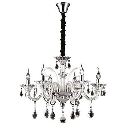 Lampa wisząca COLOSSAL SP6 KOŚĆ SŁONIOWA Ideal Lux  081540   Ramiona  z  dmuchanego szkła w kolorze kości słoniowej wisorki ze szkła i kryształu styl pałacowy