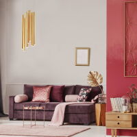 Lampa wisząca Organic Gold P0265 Maxfliz lampa jest w stylu nowoczesnym wykonana ze złotych rurek zakończonych źródłem światła led 　	