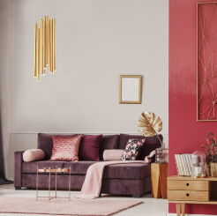 Lampa wisząca Organic Gold P0265 Maxfliz lampa jest w stylu nowoczesnym wykonana ze złotych rurek zakończonych źródłem światła led 　	