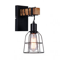 Kinkiet  PONTE WL-4290-1-L  Italux LAMPA ŚCIENNA W SUROWYM STYLU INDUSTRIAL LOFT DREWNO METAL CZARNY E27