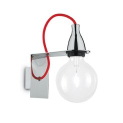 Kinkiet Minimal AP1 Ideal Lux 045207  metalowa oprawa kolor chrom z czerownym przewodem
