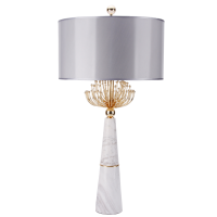  Lampa stołowa Cartagena - T02004AU Cosmo Light  Srebrny klosz podstawa z białego marmuru metalowe elementy w kolorze złota  
