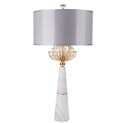  Lampa stołowa Cartagena - T02004AU Cosmo Light  Srebrny klosz podstawa z białego marmuru metalowe elementy w kolorze złota  