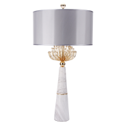  Lampa stołowa Cartagena - T02004AU Cosmo Light  Srebrny klosz podstawa z białego marmuru metalowe elementy w kolorze złota  