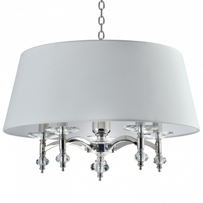 Lampa wisząca VERONA  P05377WH NI COSMO  nowoczesna lampa z metalową podstawą o wykończeniu chromowanym biały okrągły abażur w kształcie tuby 60 cm średnicy
