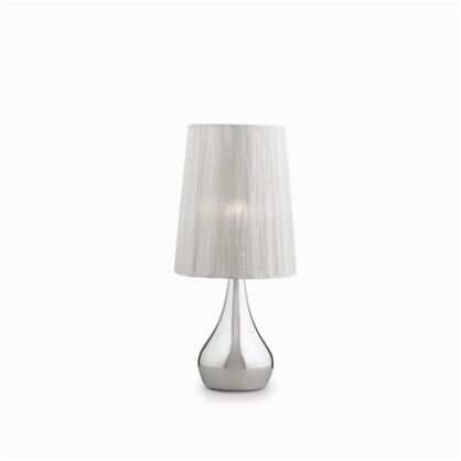 Lampa stołowa Eternity TL1 SMALL Ideal Lux  035987 ma podstawę  z metalu w chromie klosz z plisowanej organzy z metalicznymi refleksami