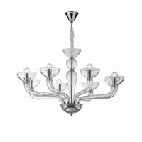Lampa wisząca Casanova SP8 Ideal Lux  044255  z przezroczystego dmuchanego szkła z chromowanymi metalowymi oprawkami