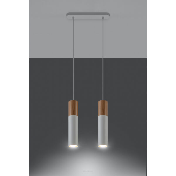 LAMPA  WISZĄCA PABLO 2  BIAŁE TUBY Z DREWNIANYM AKCENTEM PROSTA IDEALNA DO SALONU SL.0629