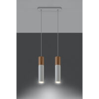 LAMPA  WISZĄCA PABLO 2  BIAŁE TUBY Z DREWNIANYM AKCENTEM PROSTA IDEALNA DO SALONU SL.0629