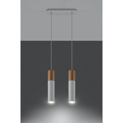 LAMPA  WISZĄCA PABLO 2  BIAŁE TUBY Z DREWNIANYM AKCENTEM PROSTA IDEALNA DO SALONU SL.0629