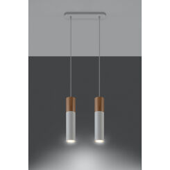 LAMPA  WISZĄCA PABLO 2  BIAŁE TUBY Z DREWNIANYM AKCENTEM PROSTA IDEALNA DO SALONU SL.0629