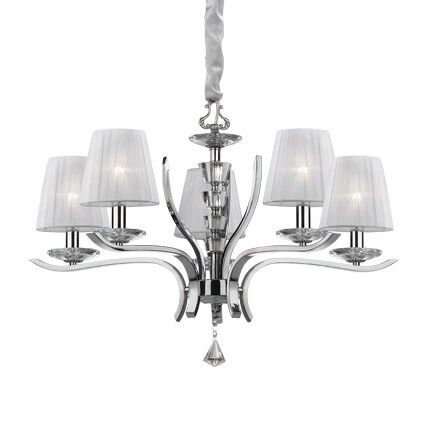 Lampa wisząca Pegaso SP5 Ideal Lux  066448  metalowa oprawa wykończona w chromie klosze  z  białej organzy