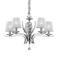 Lampa wisząca Pegaso SP5 Ideal Lux  066448  metalowa oprawa wykończona w chromie klosze  z  białej organzy