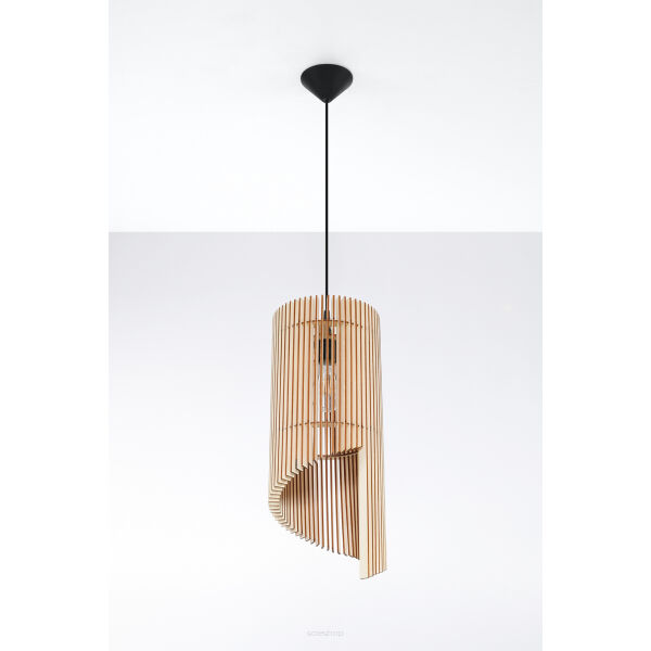 LAMPA  WISZĄCA ALEXIA NATURALNE DREWNO AŻUROWY KLOSZ NOWOCZESNY SL.0640 SOLLUX