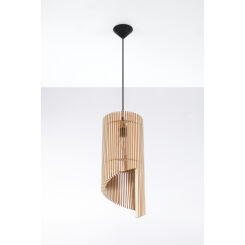 LAMPA  WISZĄCA ALEXIA NATURALNE DREWNO AŻUROWY KLOSZ NOWOCZESNY SL.0640 SOLLUX