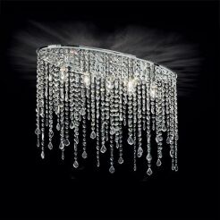 Plafon Rain PL5 Ideal Lux  008455  posiada eliptyczną oprawę wykonaną z chromowanego metalu Klosze tworzą wisiorki  zakończone kryształowymi kroplami