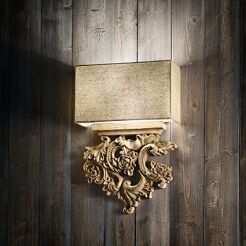 Kinkiet Peter AP2  Ideal Lux 075211 wykonana ręcznie z żywicy kształtem przypomina rzeźbione drzewo klosz z tkaniny w kolorze lnu